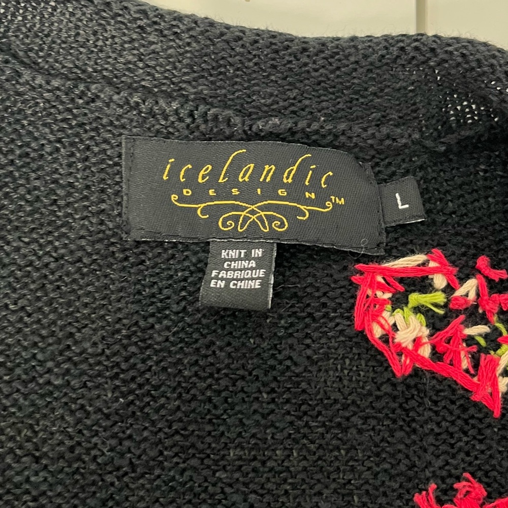 Vintage Icelandic Design Linen Cotton Embroidered Floral Cardigan Sweater Large - Picture 10 of 14